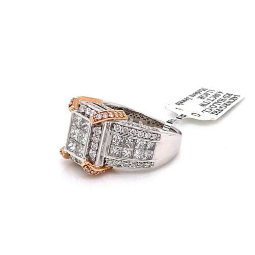 14k Two Tone Gold 4.00 CT Princess & Round Cut Diamond Engagement Ring