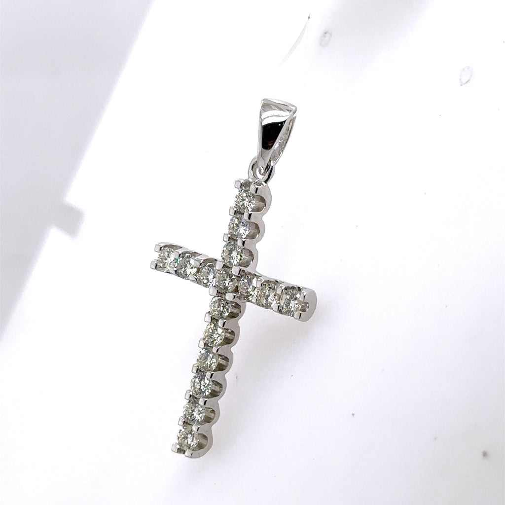 14k White Gold 1.35 CT Diamond Cross Pendant, 3.4g