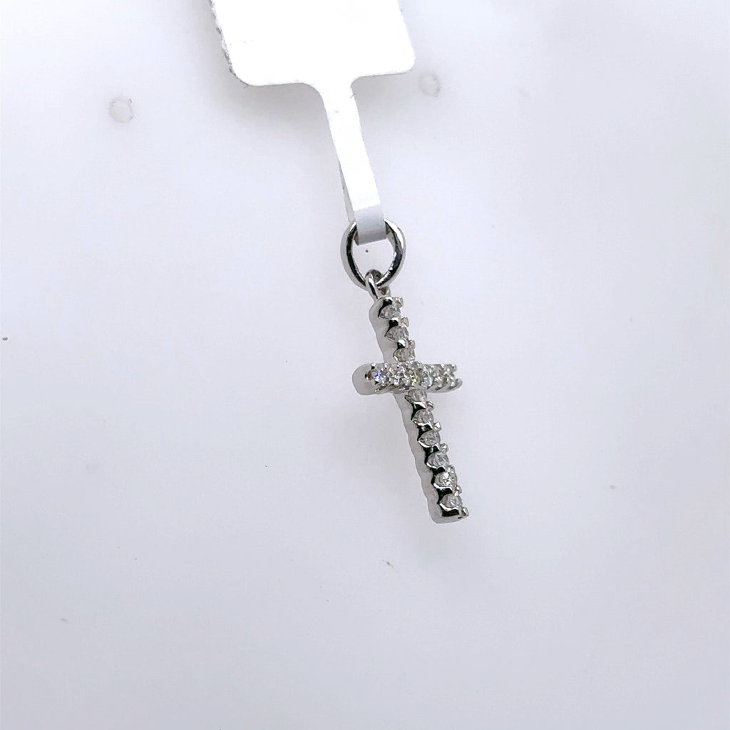 14k White Gold 0.35 CT Diamond Cross Pendant, 1.2gm