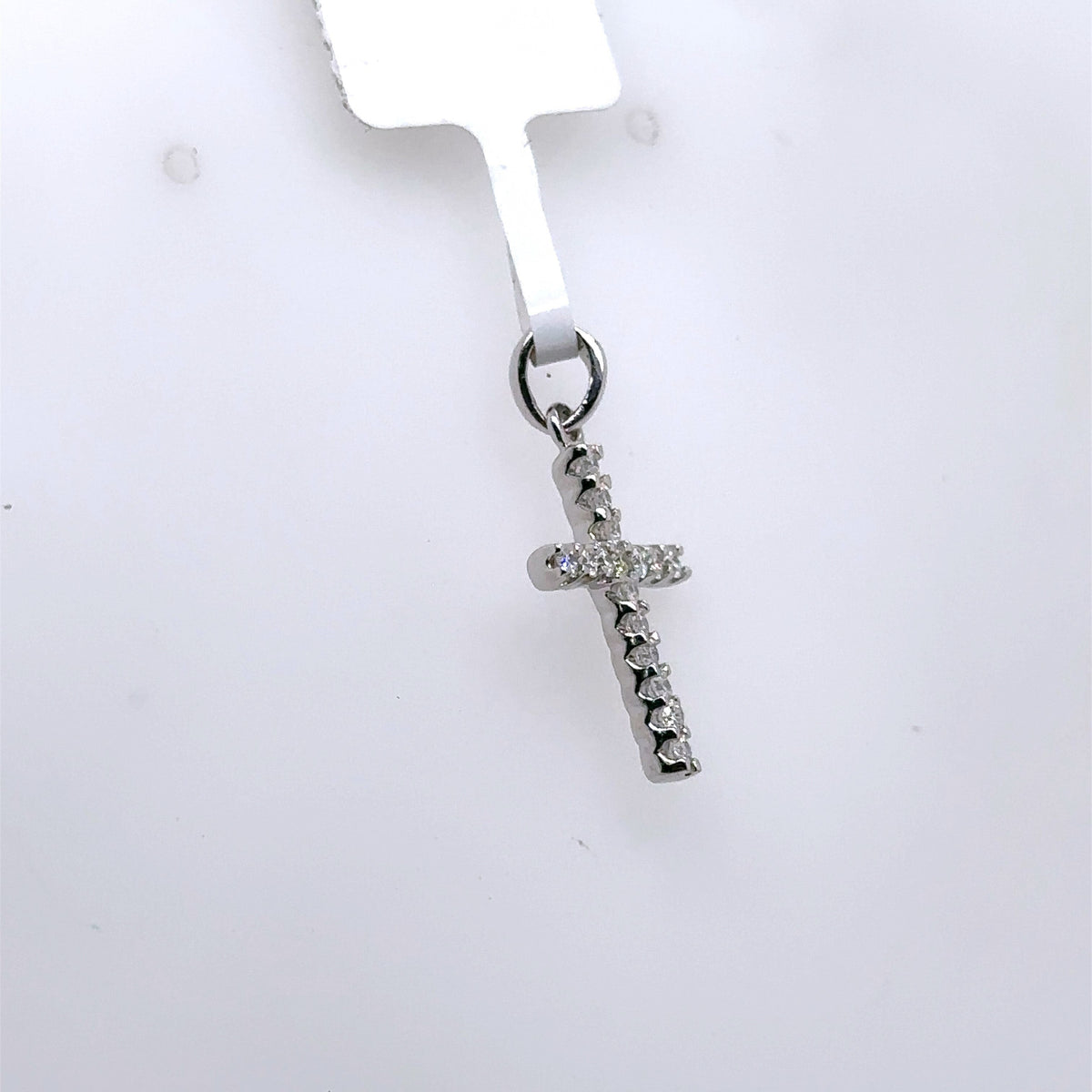 14k White Gold 0.35 CT Diamond Cross Pendant, 1.2gm