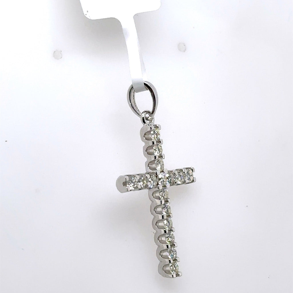 14k White Gold 1.35 CT Diamond Cross Pendant, 3.4g