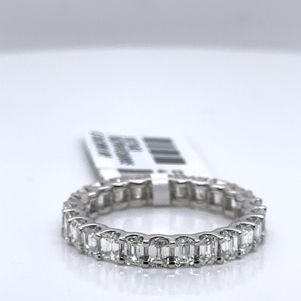 14K White Gold 3.50CT Emerald Diamond Eternity Band, 3gm, Size 8