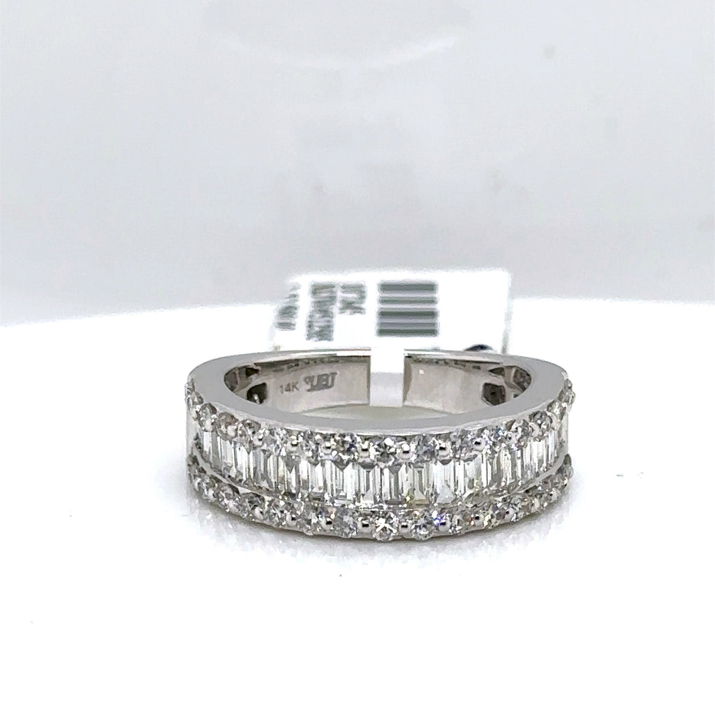 14k White Gold 1.85CT Baguette & Round Diamond Ring, 5.6gm, size 7.25