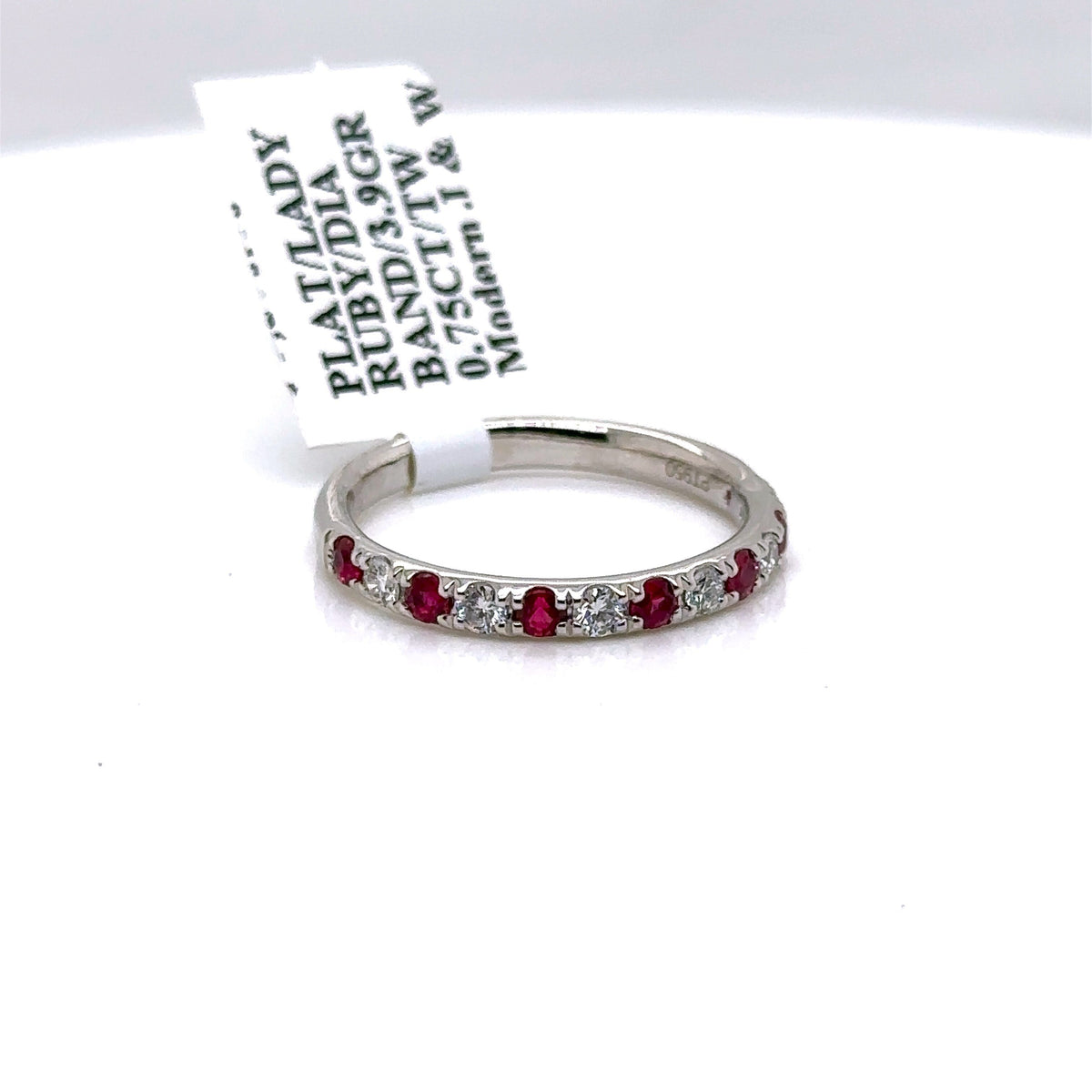 Platinum 0.75 CT Diamond & Ruby Band, 3.9gm, Size 7.5