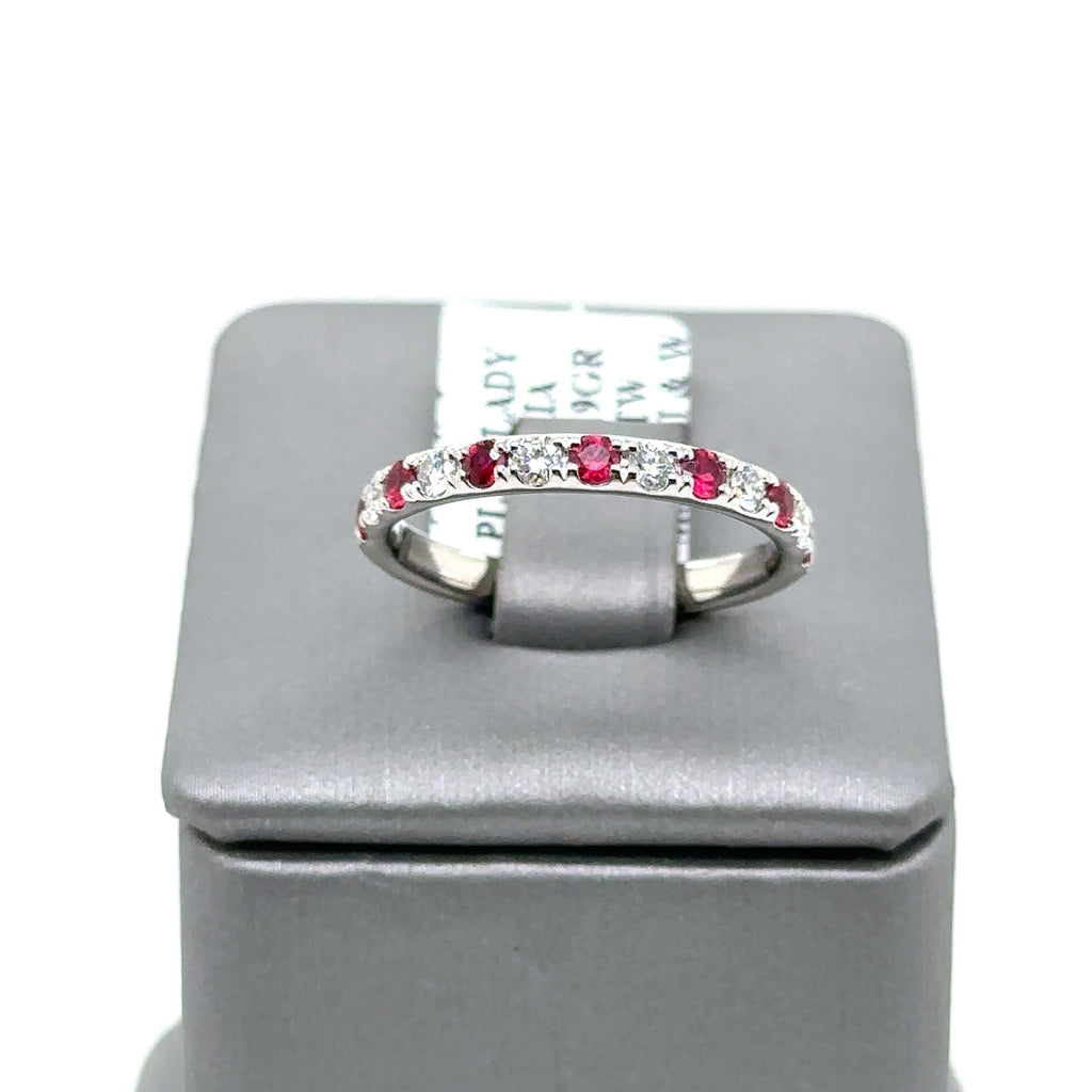 Platinum 0.75 CT Diamond & Ruby Band, 3.9gm, Size 7.5