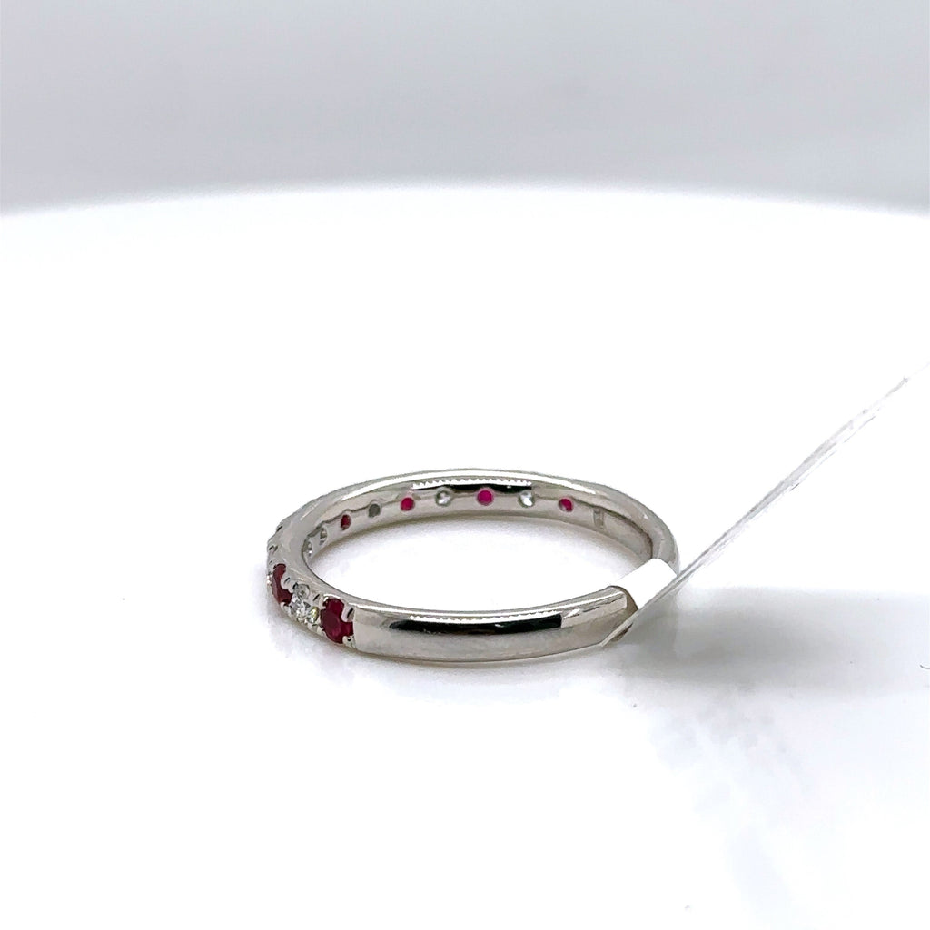 Platinum 0.75 CT Diamond & Ruby Band, 3.9gm, Size 7.5