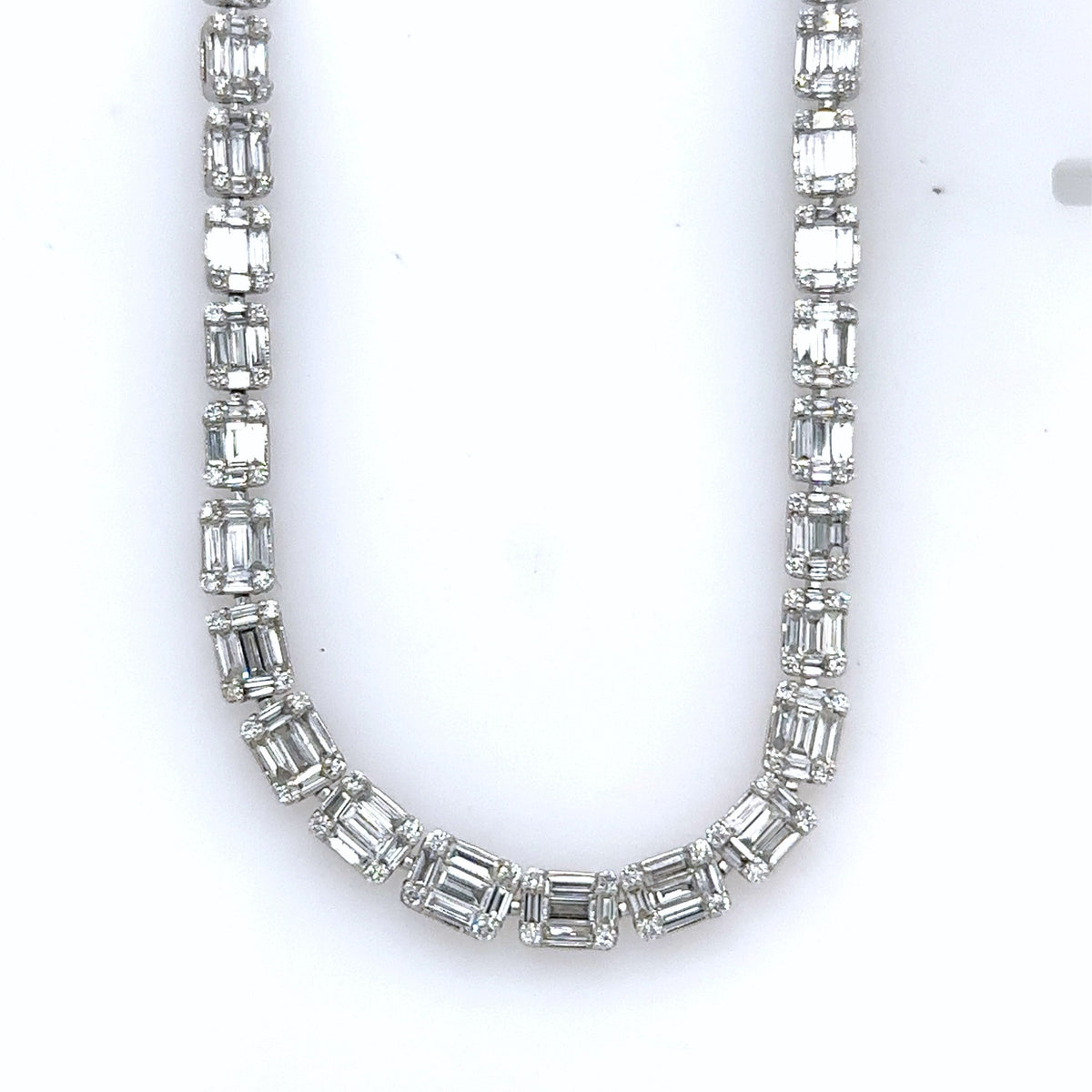 14k White Gold 11.50Ct Baguette Diamond Tennis Necklace, 43.1g, 18", S107230