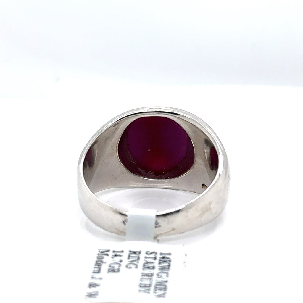 14k White Gold Men's Star Ruby Band, 14.7gm, Size 10.75