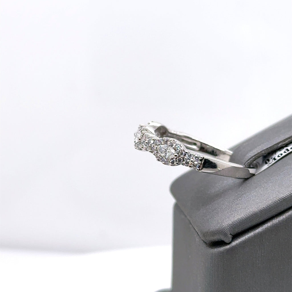 14k White 0.75CT Marquise & Round Cut Eternity Ring, 2.8gm Size 7,