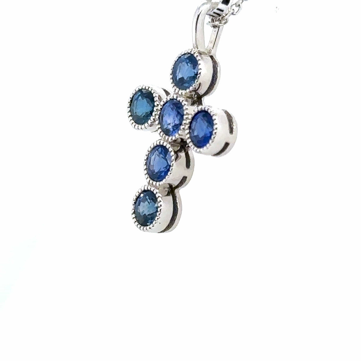 14k White Gold 1.00CT Sapphire Cross Pendant, 3.6g