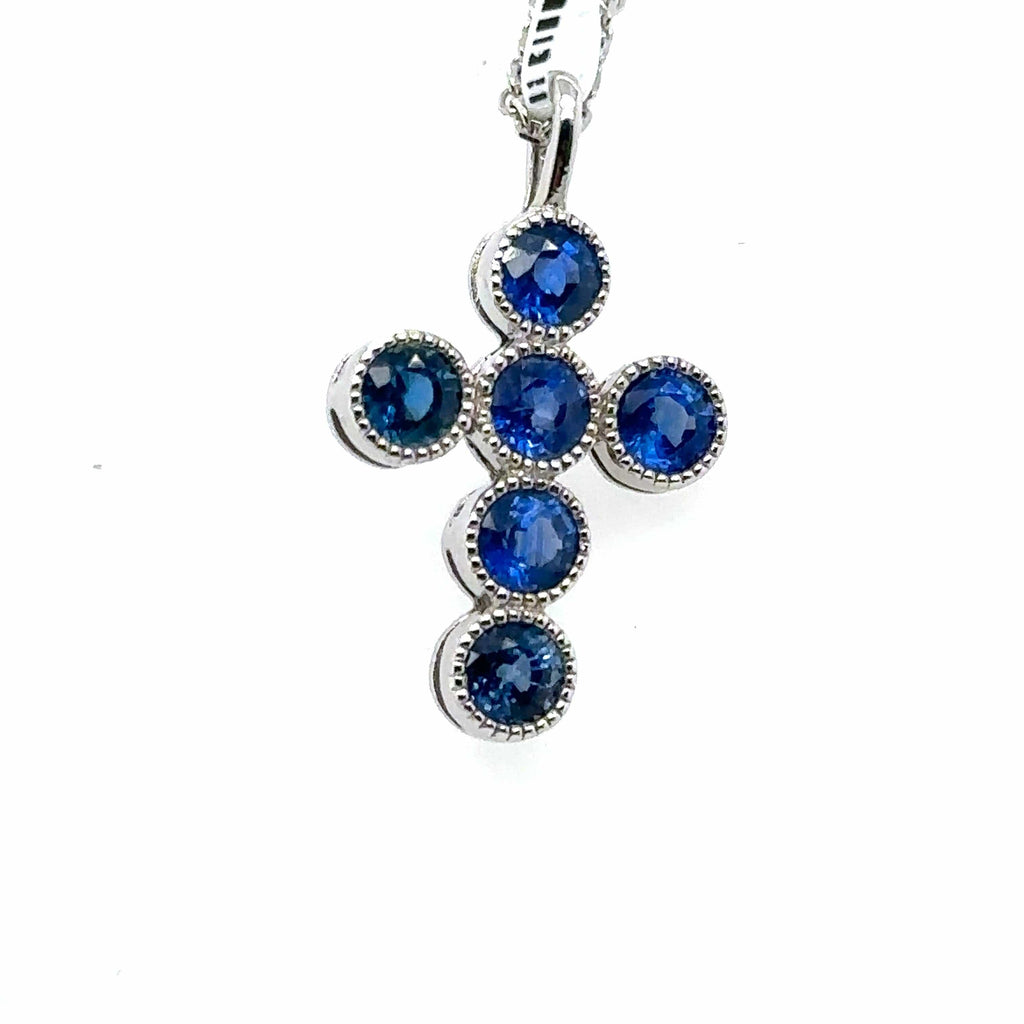 14k White Gold 1.00CT Sapphire Cross Pendant, 3.6g