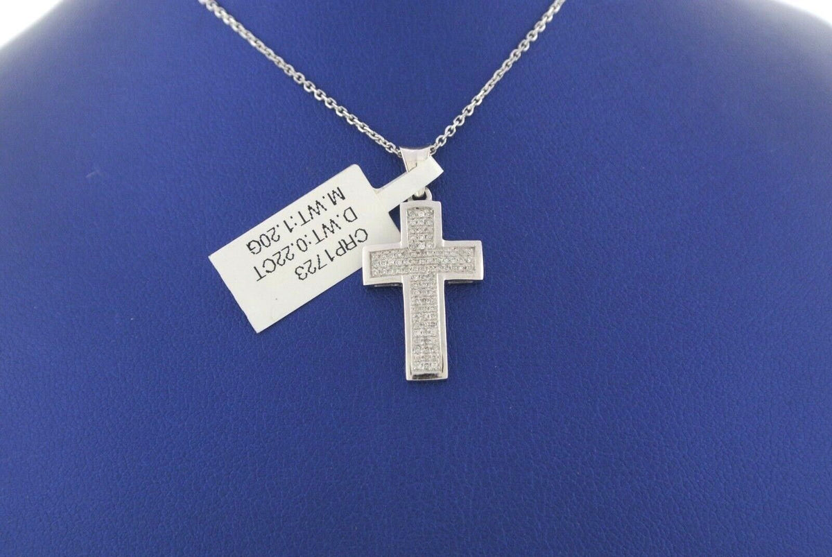 14k White Gold 0.22 CT Diamond Cross Pendant, 1.20gm, 16 Inches