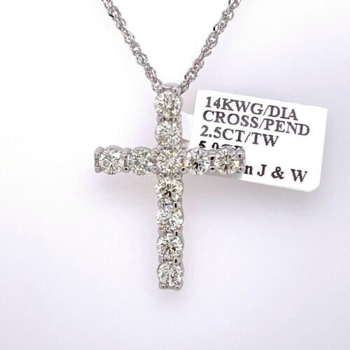 14k White Gold 2.50 CT Diamond Cross Pendant, 5gm