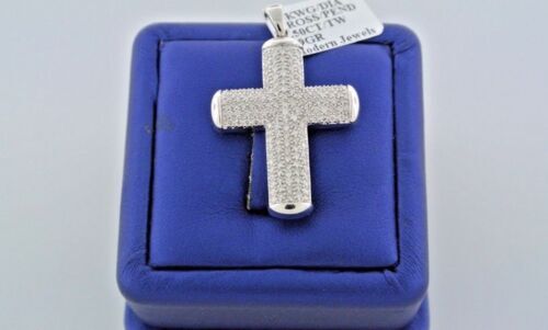 14k White Gold 1.50 CT Diamond Cross Pendant, 9.9gm