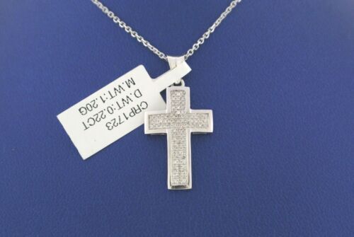 14k White Gold 0.22 CT Diamond Cross Pendant, 1.20gm, 16 Inches