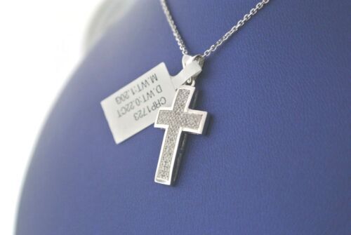 14k White Gold 0.22 CT Diamond Cross Pendant, 1.20gm, 16 Inches