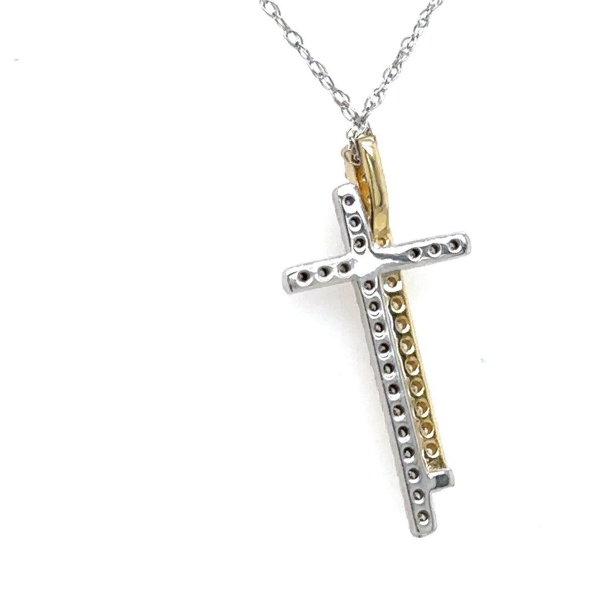 10K Multi Tone Gold 0.30CT Diamond Cross Pendant Necklace 1.5gm, S15800