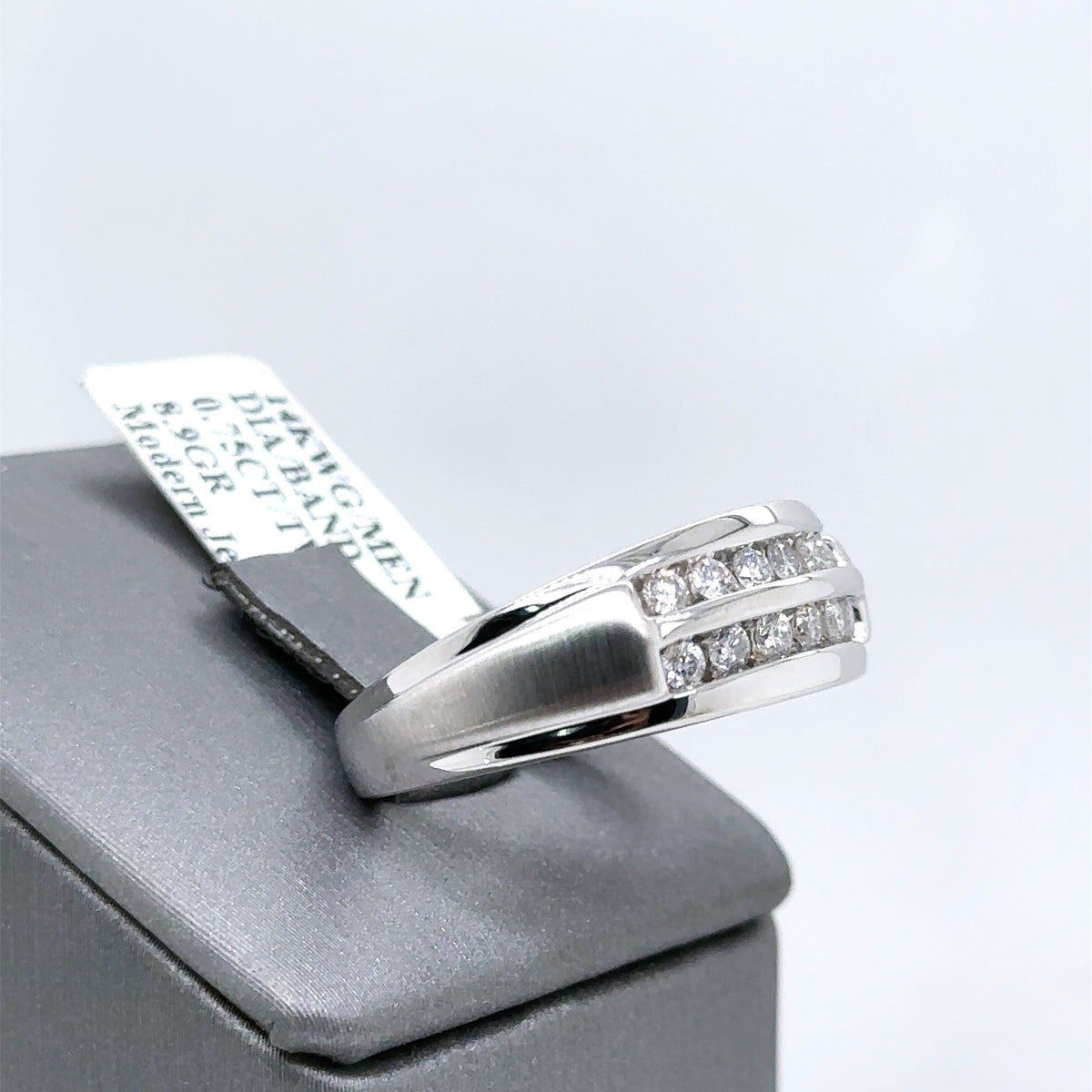 14k White Gold 0.75CT Diamond Men's Wedding Band, 8.9g, Size 10