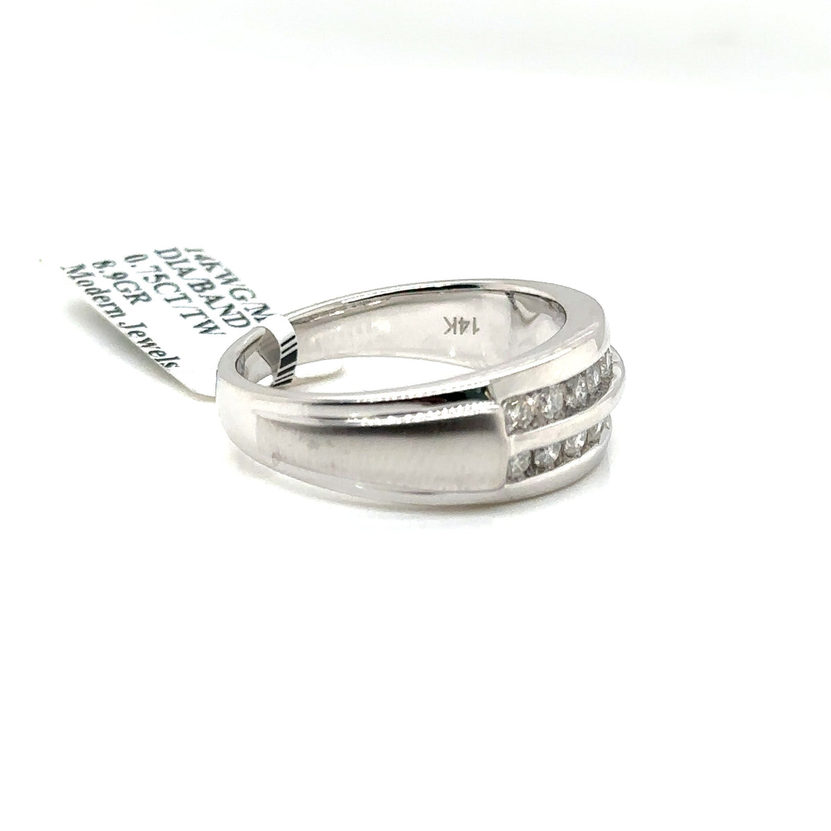 14k White Gold 0.75CT Diamond Men's Wedding Band, 8.9g, Size 10