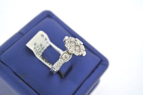 14K WHITE GOLD 1.50CT ROUND/MARQUISE CUT CLUSTER DIAMOND ENGAGEMENT RING