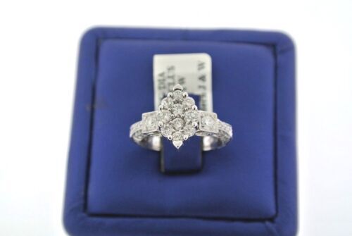 14K WHITE GOLD 1.50CT ROUND/MARQUISE CUT CLUSTER DIAMOND ENGAGEMENT RING