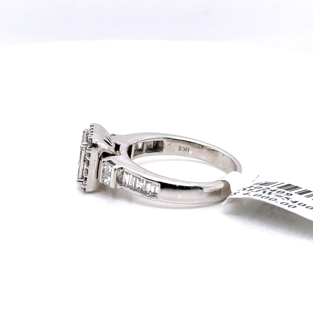 14k White Gold 1.00 Diamond Cluster Engagement Ring, 5.2g, Size 6