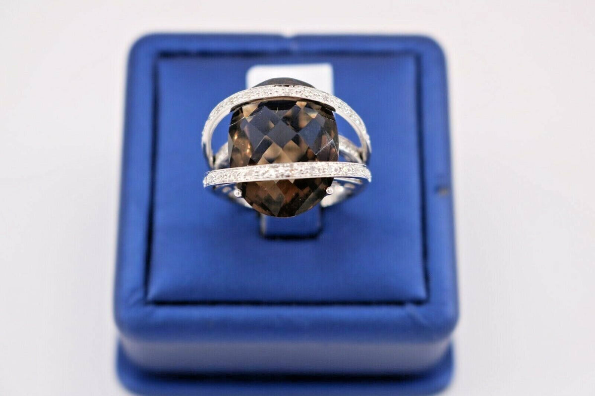 14k White Gold Smokey Topaz & Diamond Ladies Ring, 10.5gm