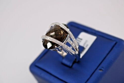 14k White Gold Smokey Topaz & Diamond Ladies Ring, 10.5gm