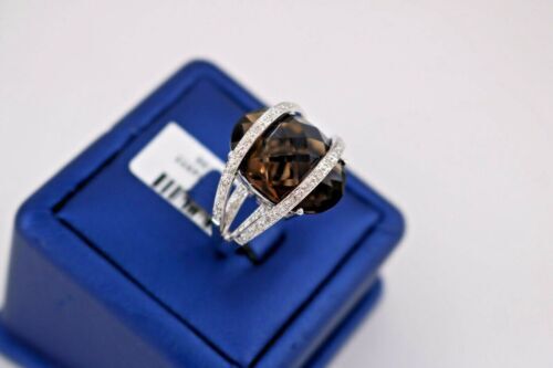 14k White Gold Smokey Topaz & Diamond Ladies Ring, 10.5gm