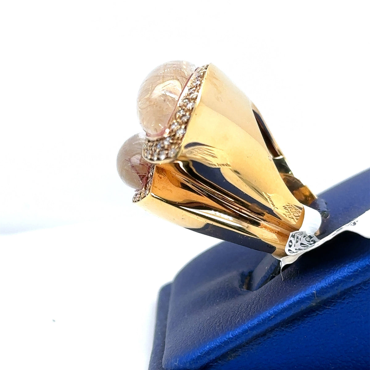 18k Yellow Gold 2.00 CT Diamond & Rutilated Quartz Ring, 29.8gm, Size 7