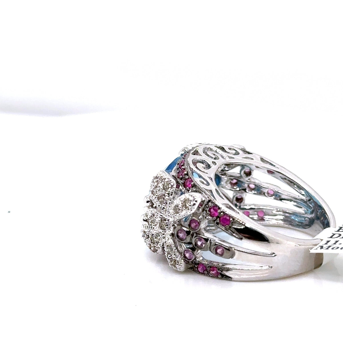 18k White Gold 6.00 CT Blue Topaz & Diamond Ladies Ring, 11.5gm