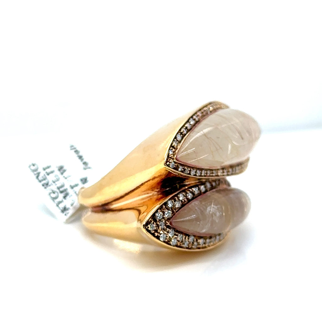 18k Yellow Gold 2.00 CT Diamond & Rutilated Quartz Ring, 29.8gm, Size 7