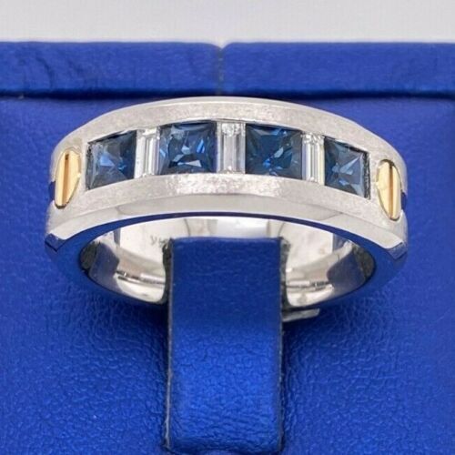14k Two Tone Gold 2.50 CT Diamond & Sapphire Men's Band, 16.4gm