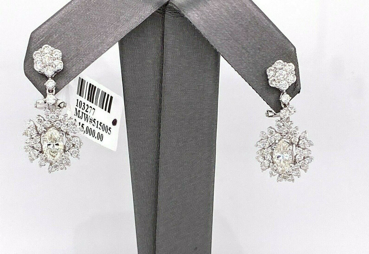 18k White Gold Ladies 3.00 CT Diamond Drop Earrings, 5.2gm