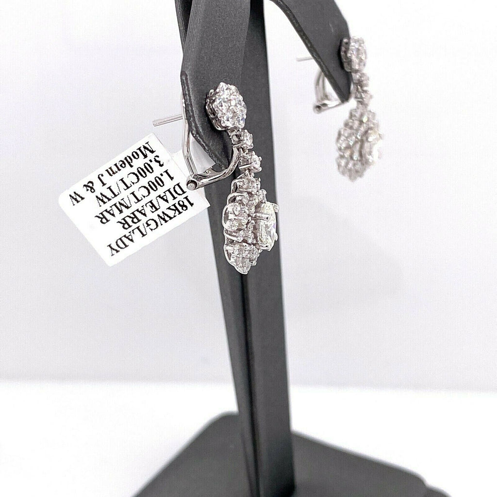 18k White Gold Ladies 3.00 CT Diamond Drop Earrings, 5.2gm