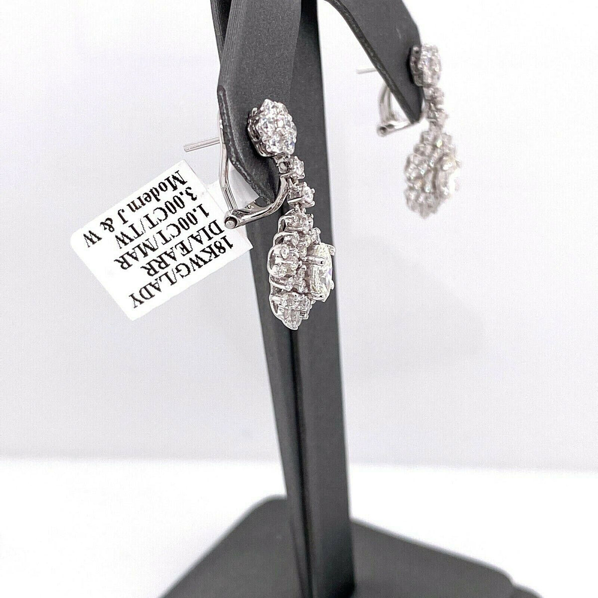 18k White Gold Ladies 3.00 CT Diamond Drop Earrings, 5.2gm