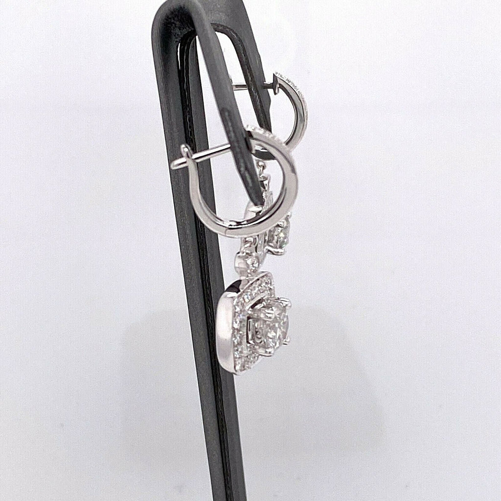 14k White Gold 3.00 CT Diamond Drop Style Ladies Earrings, 7.8gm
