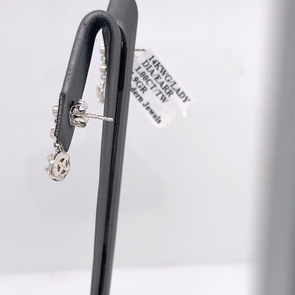 14k White Gold 1.00 CT Diamond Dangling Earrings, 1.9g, S15233