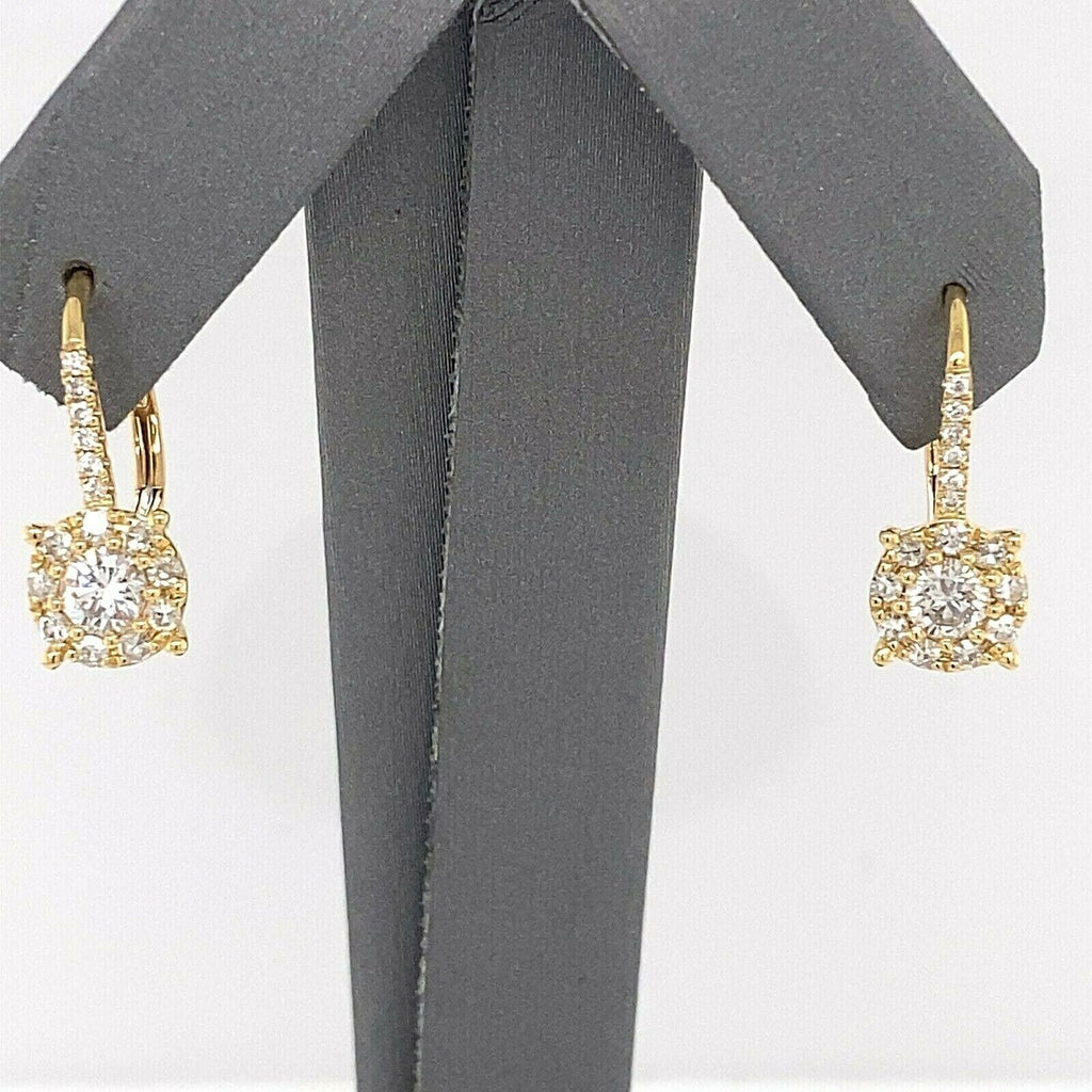 18k Yellow Gold 1.35 CT Diamond Drop Style Lever Back Earrings, 3g,
