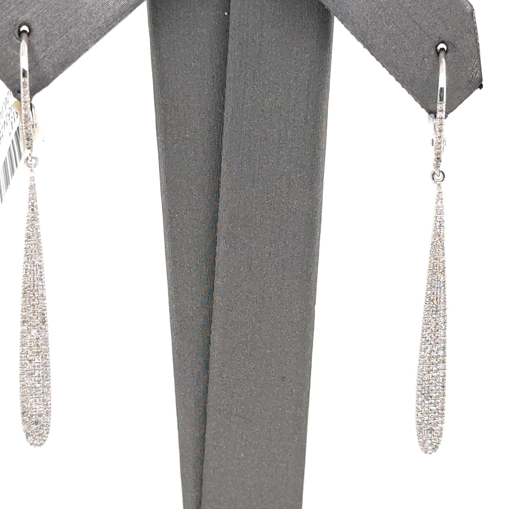 14k White Gold 1.00 CT Diamond Dangling Earrings, 2.0gm