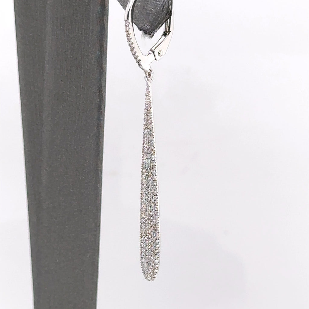 14k White Gold 1.00 CT Diamond Dangling Earrings, 2.0gm