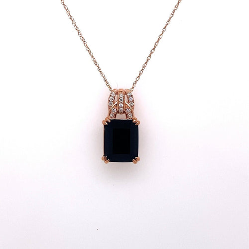 10k Rose Gold 0.25 CT Diamond & Onyx Pendant Necklace, 18", S14861