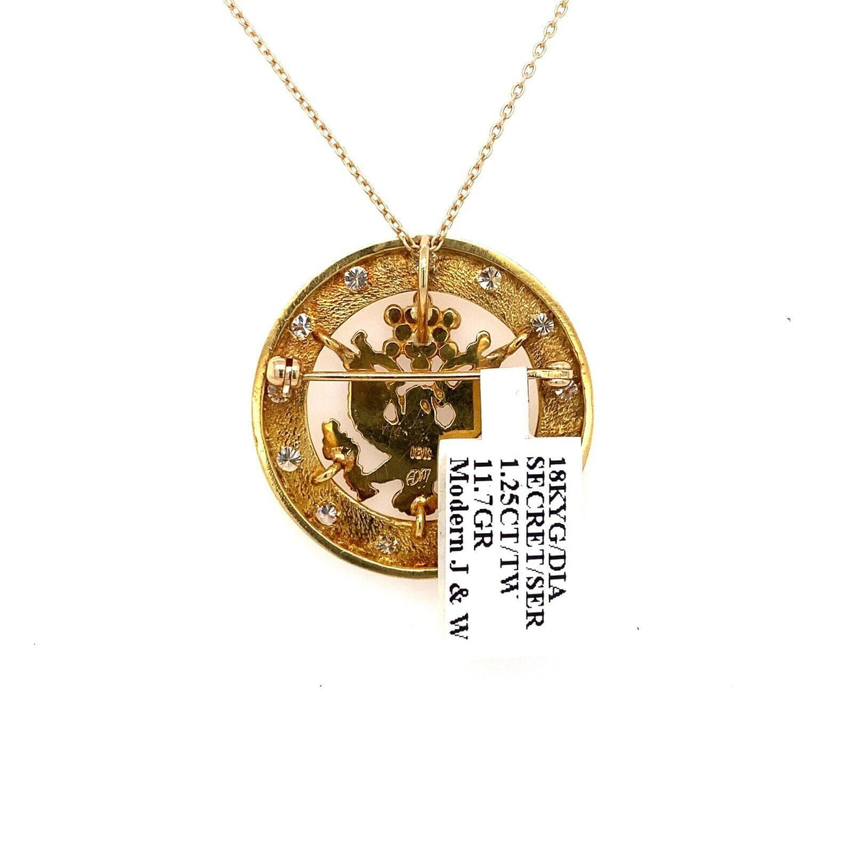 18k Yellow Gold 1.25 Ct Diamond Secret Service Pendant and Pin, 11.7g