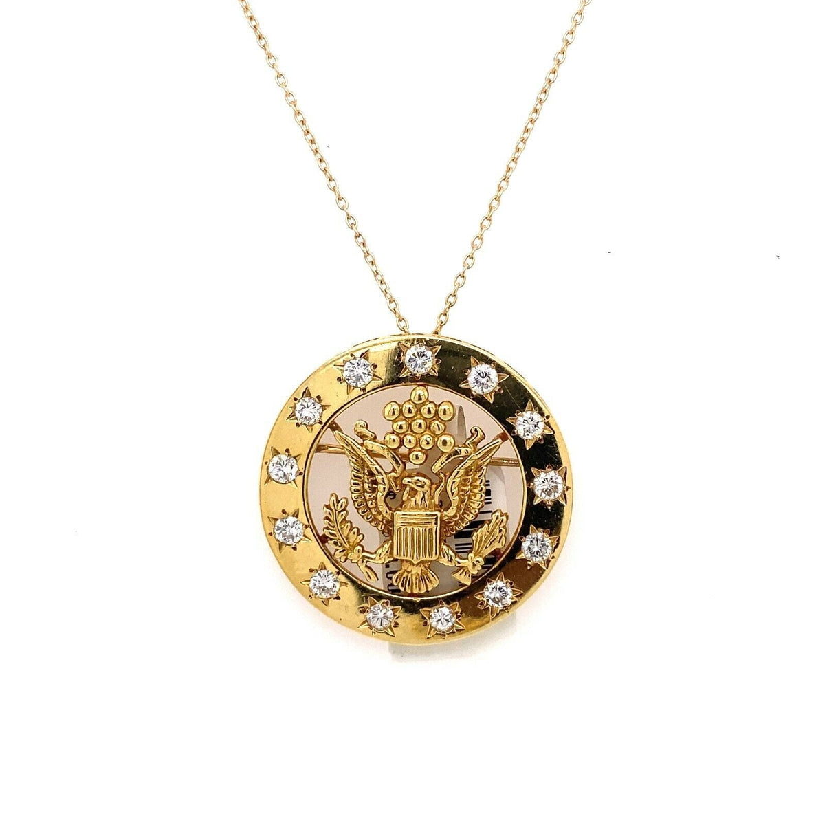18k Yellow Gold 1.25 Ct Diamond Secret Service Pendant and Pin, 11.7g