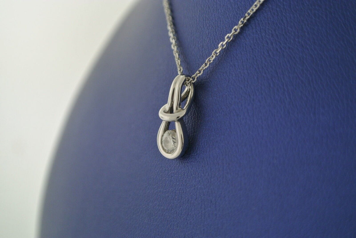 14k White Gold 0.25 CT Diamond Love Knot Pendant Necklace, 3.6gm, 18"