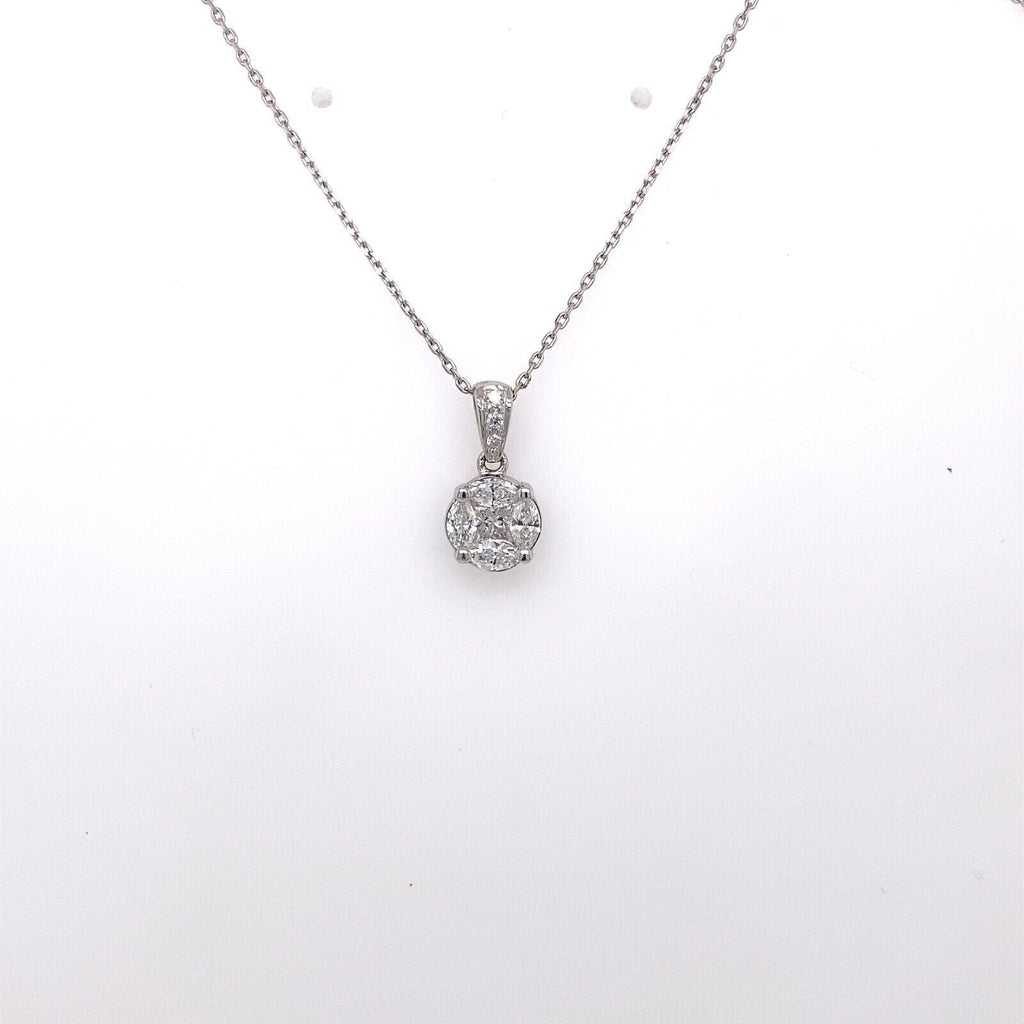 18k White Gold 1.00 CT Diamond Cluster Pendant, 2.4g, 16"