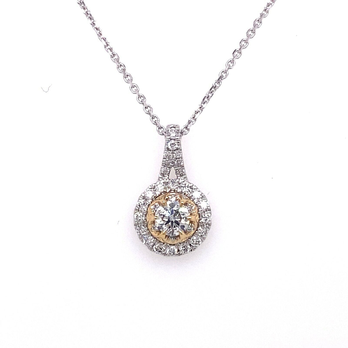 14k Two Tone Gold 0.75 CT Diamond Pendant Necklace, 3.5g