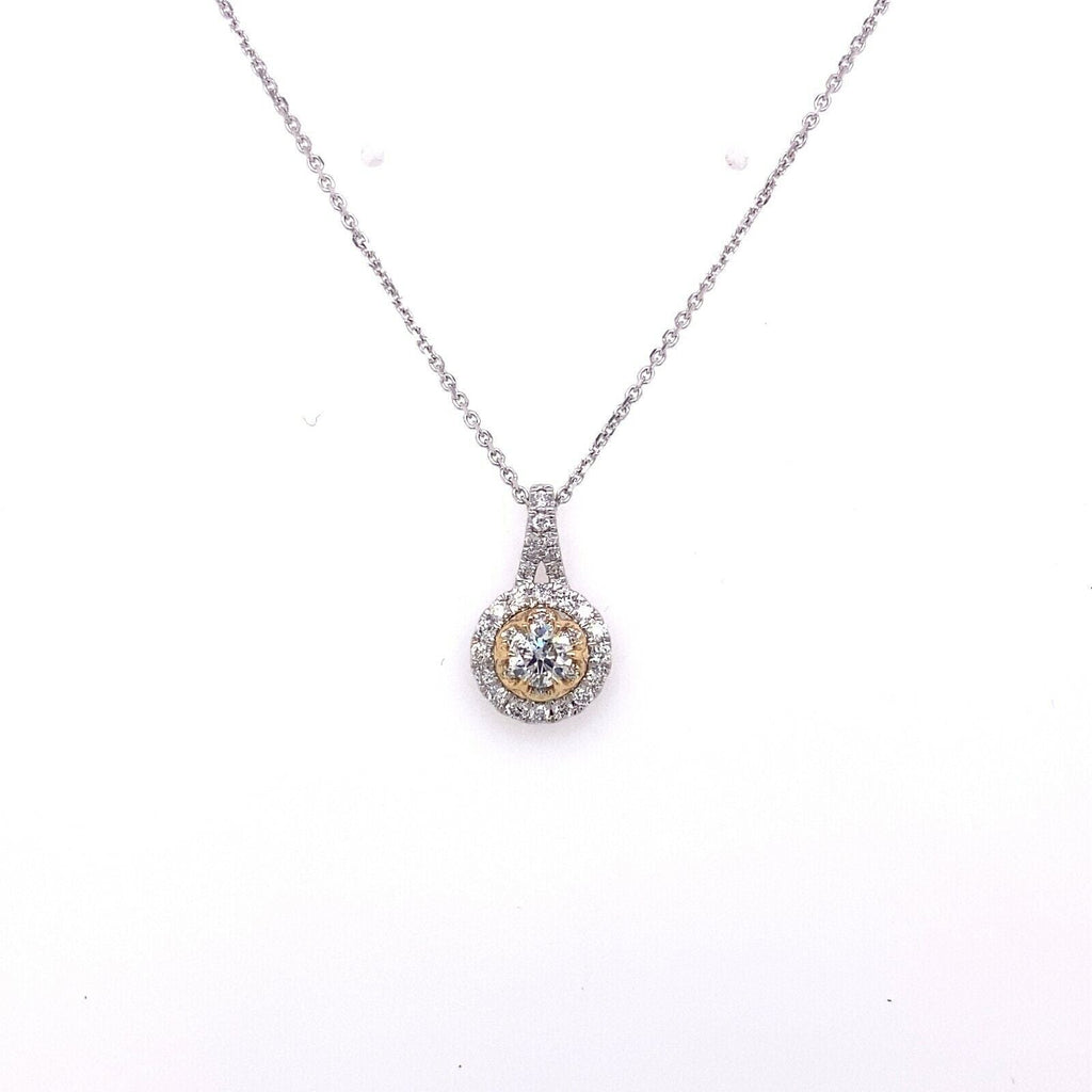 14k Two Tone Gold 0.75 CT Diamond Pendant Necklace, 3.5g