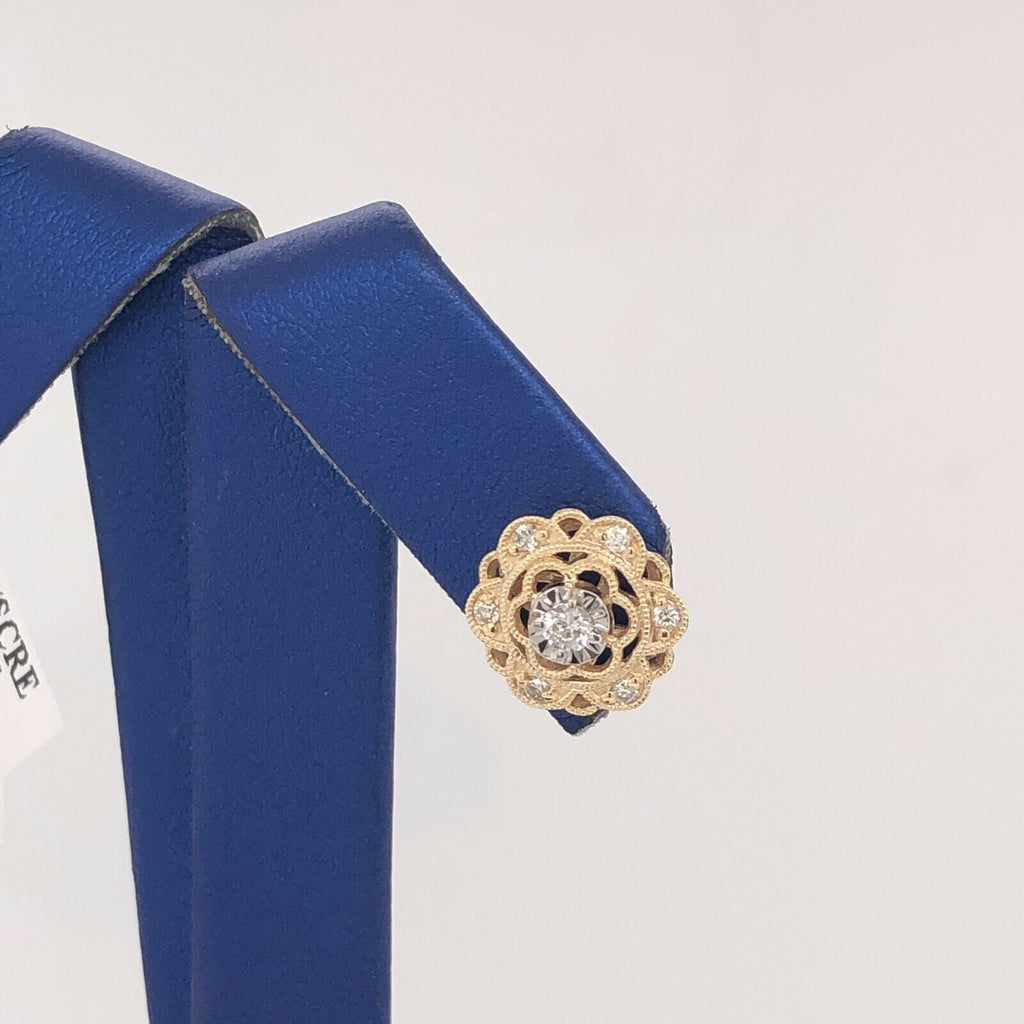 14K Yellow Gold 0.35 CT Diamond Stud Screw Back Earrings, 2.4gm