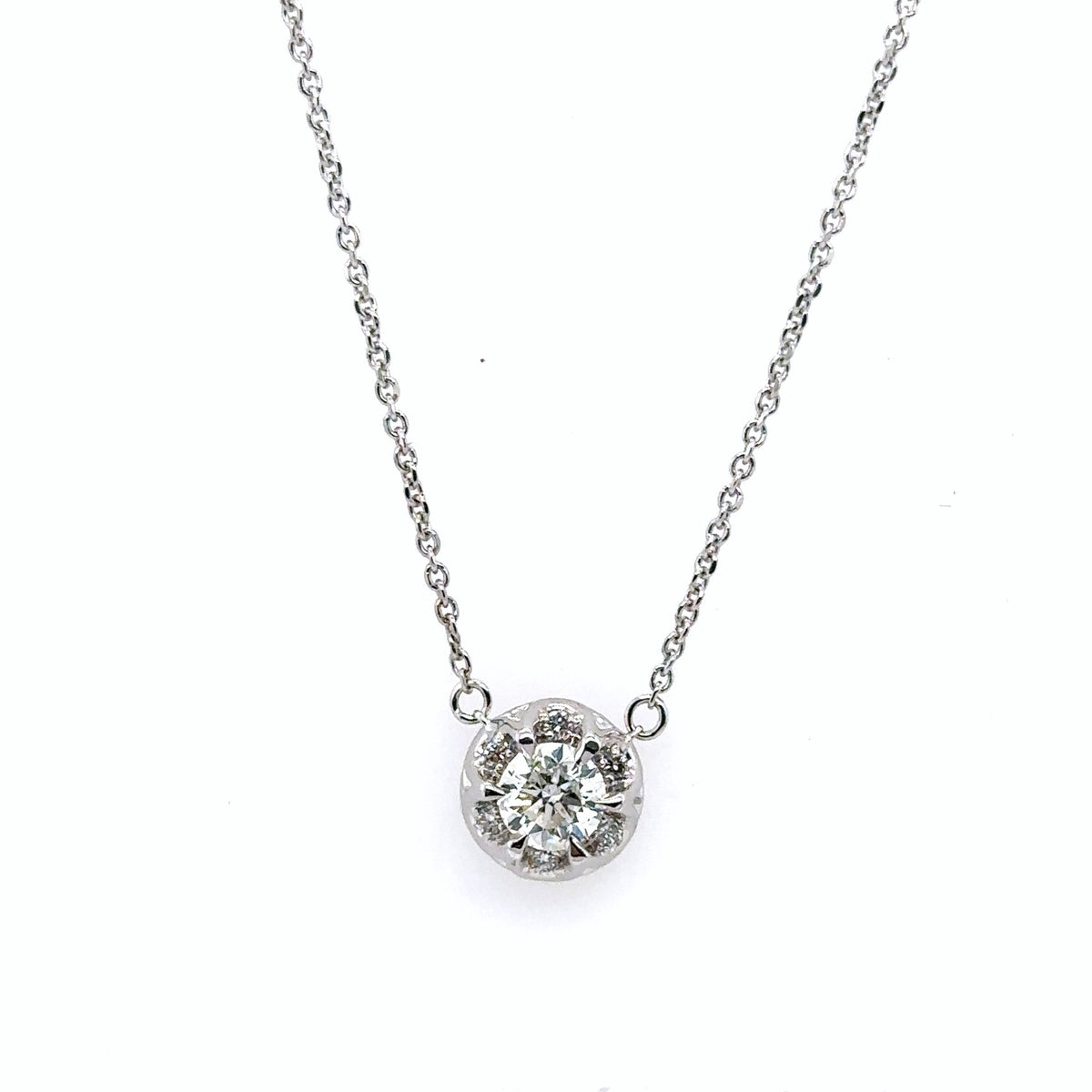 14k White Gold 0.95 Ct Diamond Pendant Necklace, 3.0gm, S15173